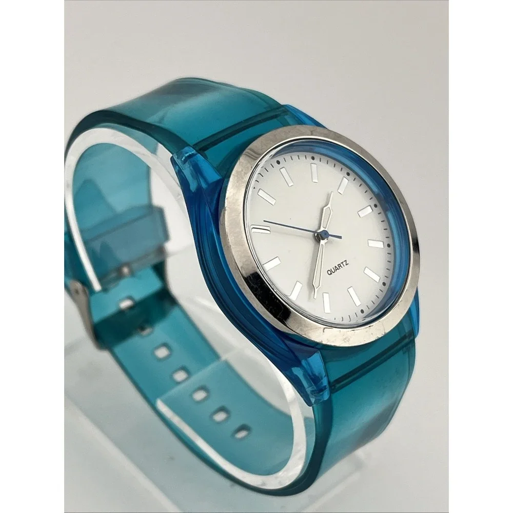 Target Watch Women 36mm Case Blue Plastic Band Silver Bezel- New Battery‎